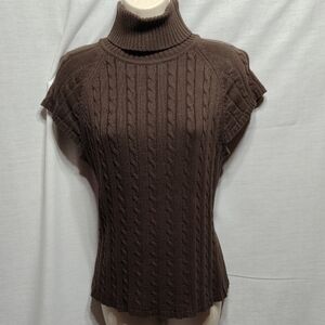 Elegant Chocolate Cable Knit Turtleneck Sweater